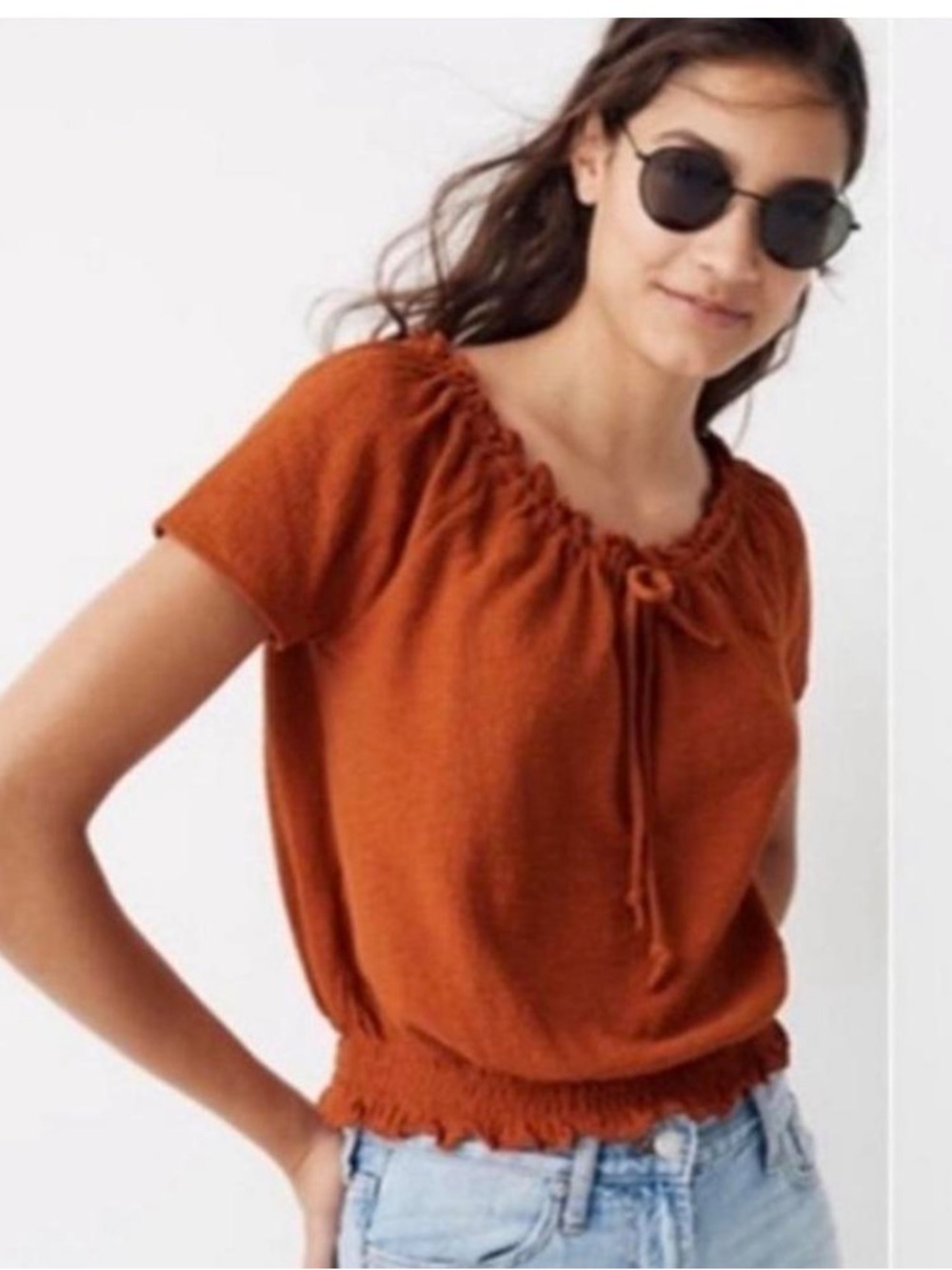 Madewell orange texture crop peasant blouse XS